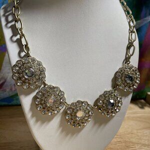 J Crew Gold Tone Floral Bib Statement Necklace 19.5” L